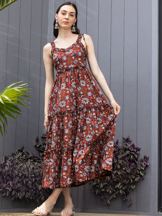 Berry Flame Fit & Flare Maxi Dress