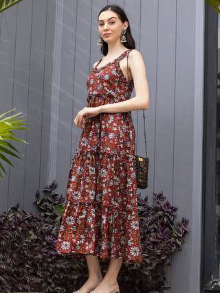 Berry Flame Fit & Flare Maxi Dress
