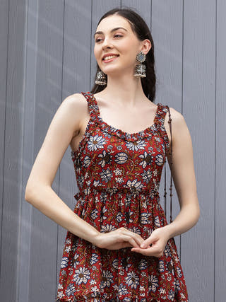 Berry Flame Fit & Flare Maxi Dress