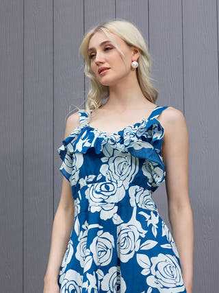 Glacier Bloom Ruffled Detail Fit & Flare Midi Dress