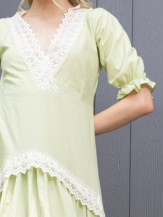 Pistachio Flare Contrast Lace Fit & Flare Maxi Dress