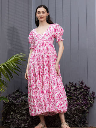 Rosy Rhythm Fit & Flare Maxi Dress