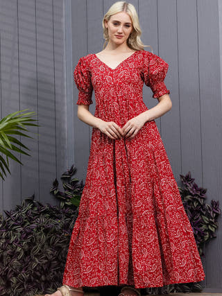 Maroon Mirage Back Tie-Up Fit & Flare Maxi Dress