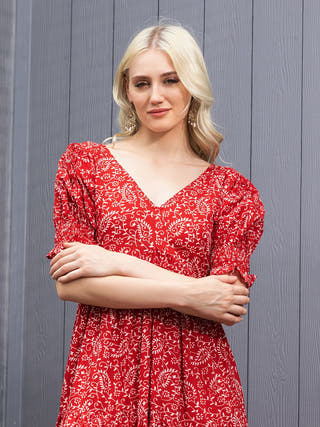 Maroon Mirage Back Tie-Up Fit & Flare Maxi Dress