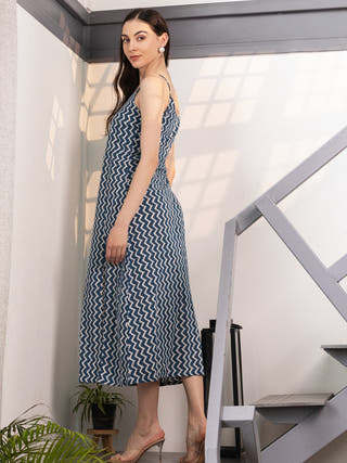 Blue Porcelain A-Line Midi Dress