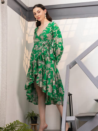 Evergreen Blossom Wrap Midi Dress