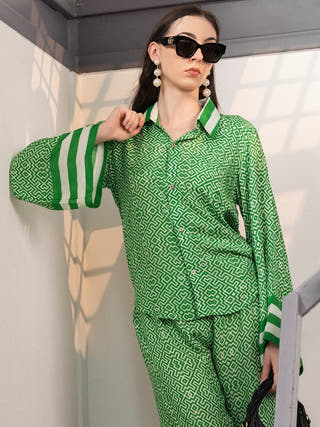 Verdure Veil Shirt & Maxi Pants Co-Ord Set