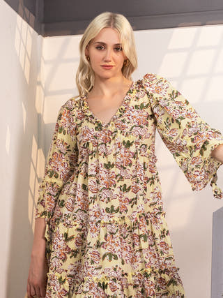 Sunlit Bloom A-Line Midi Dress