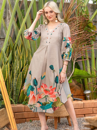 Storm Bloom A-Line Midi Dress