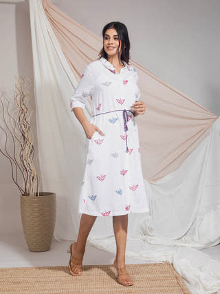 Butterfly Wood Block Printed Dress Earth Route 