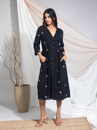 Keya Hand Woven Cotton Jamdani Dress Earth Route 