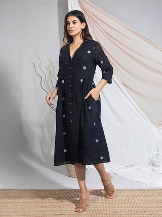 Keya Hand Woven Cotton Jamdani Dress Earth Route 