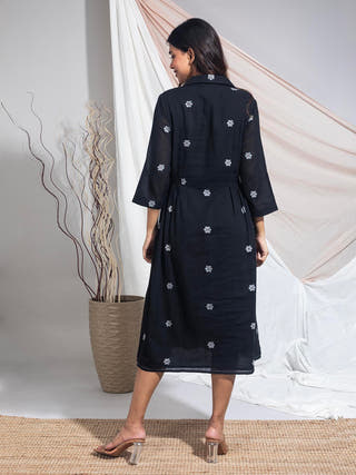 Keya Hand Woven Cotton Jamdani Dress Earth Route 