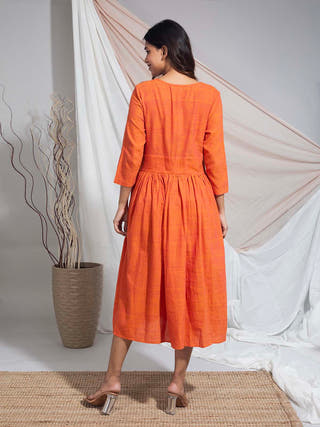 Tumpa Saffron Hand Embroidered Hand Woven Cotton Dress Earth Route 