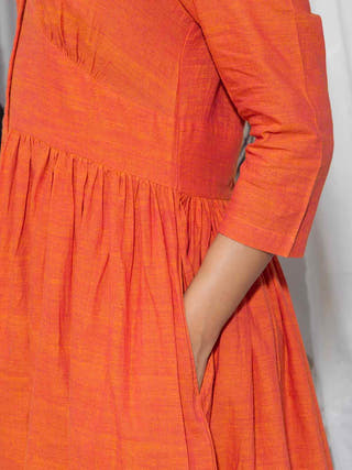 Tumpa Saffron Hand Embroidered Hand Woven Cotton Dress Earth Route 