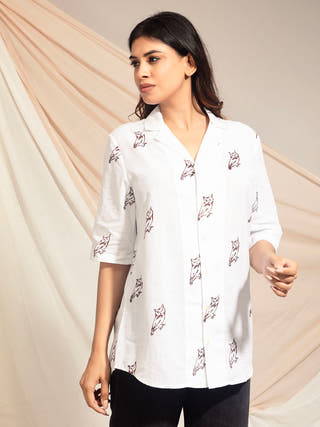 Collared Scops Owl Hand Block Printed Shirt Earth Route 