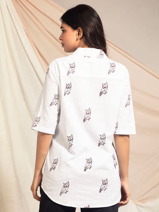 Collared Scops Owl Hand Block Printed Shirt Earth Route 