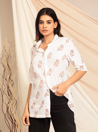 Indian Eagle Owl Hand Block Printed Shirt Earth Route 