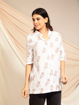 Indian Eagle Owl Hand Block Printed Shirt Earth Route 