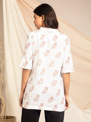 Indian Eagle Owl Hand Block Printed Shirt Earth Route 