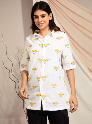 Indian White Eye Hand Block Printed Shirt Earth Route 