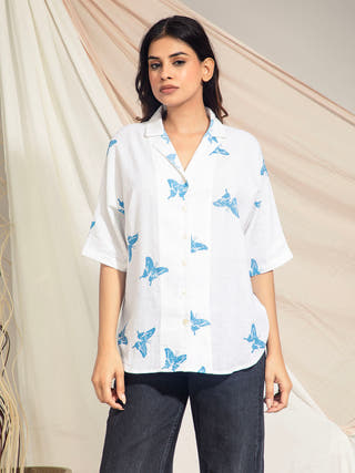 Swallowtail Butterfly Hand Block Printed Kimono Style Shirts Earth Route 