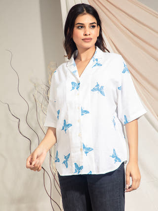 Swallowtail Butterfly Hand Block Printed Kimono Style Shirts Earth Route 