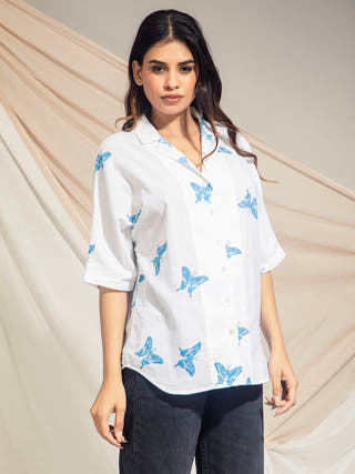 Swallowtail Butterfly Hand Block Printed Kimono Style Shirts Earth Route 