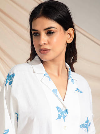 Swallowtail Butterfly Hand Block Printed Kimono Style Shirts Earth Route 