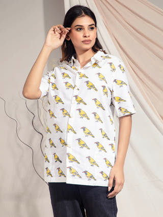Black Hooded Oriole Hand Block Printed Shirt Earth Route 