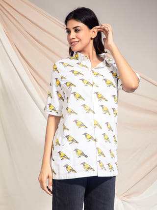 Black Hooded Oriole Hand Block Printed Shirt Earth Route 