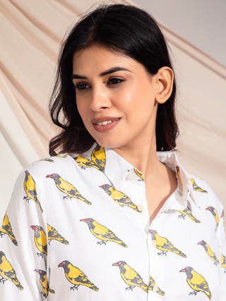Black Hooded Oriole Hand Block Printed Shirt Earth Route 