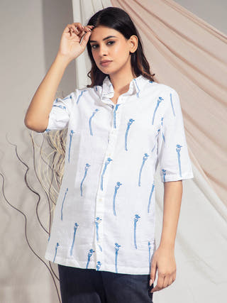 Indian Paradise Flycatcher Hand Block Printed Shirt Earth Route 