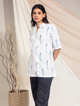 Indian Paradise Flycatcher Hand Block Printed Shirt Earth Route 
