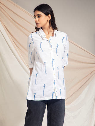 Indian Paradise Flycatcher Hand Block Printed Shirt Earth Route 