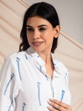 Indian Paradise Flycatcher Hand Block Printed Shirt Earth Route 