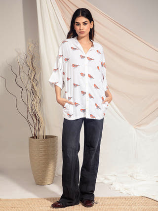 Red Munia Hand Block Printed Kimono Style Shirt Earth Route 