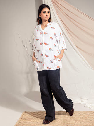 Red Munia Hand Block Printed Kimono Style Shirt Earth Route 