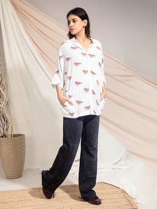 Red Munia Hand Block Printed Kimono Style Shirt Earth Route 