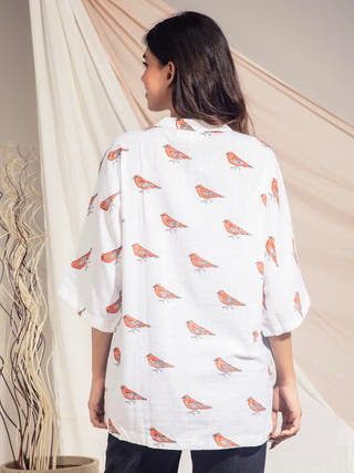 Red Munia Hand Block Printed Kimono Style Shirt Earth Route 