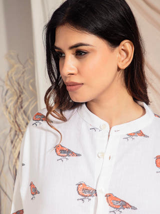Red Munia Hand Block Printed Kimono Style Shirt Earth Route 