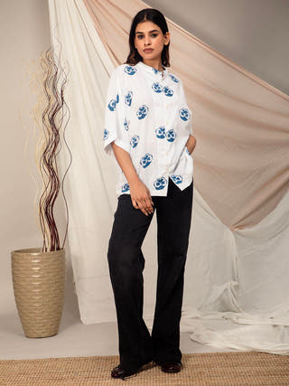 Pansy Hand Block Printed Kimono Style Shirt Earth Route 