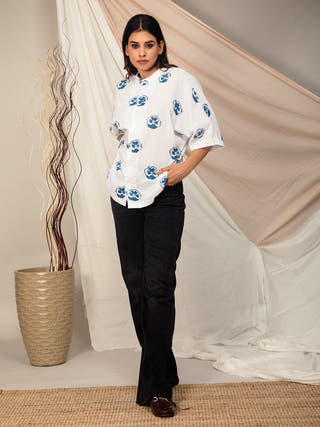 Pansy Hand Block Printed Kimono Style Shirt Earth Route 