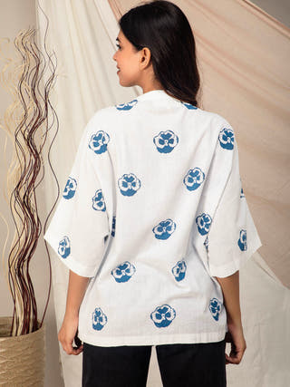 Pansy Hand Block Printed Kimono Style Shirt Earth Route 