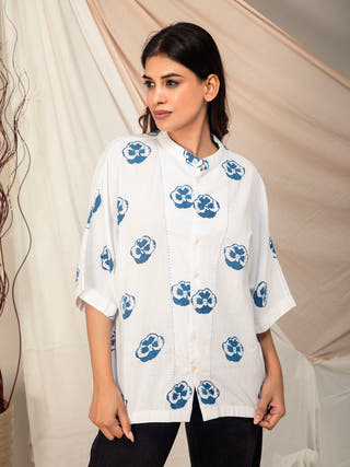Pansy Hand Block Printed Kimono Style Shirt Earth Route 