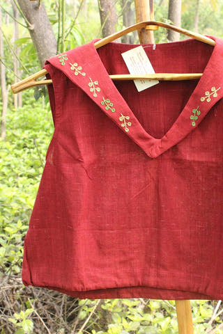 Organic Cotton Sailor Collar blouse Red