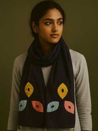 Hand Applique Cotton Stole | Blue