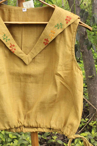 Organic CottonHand embroidered blouse Mustard Porgai