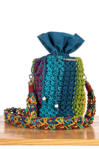 Cosmos Striped Hand Knotted Bucket Bag Multi Color One 'O' Eight Knots