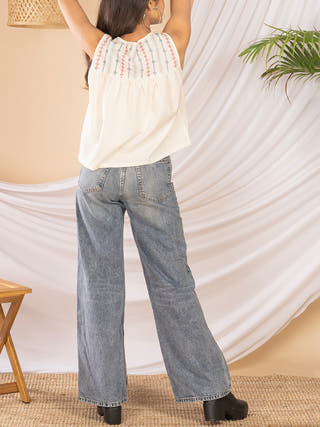 Cotton Kasuti Embroidered Top White Kai Krafts